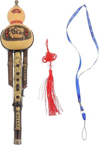 Natural Hulusi C Key Double Pipes Traditional Chinese Wind Instrument for Beginners and Students, Hand-Carved Cucurbit, Durable Alloy Reed, Pure Soothing Sound for Music Lovers in Kuwait