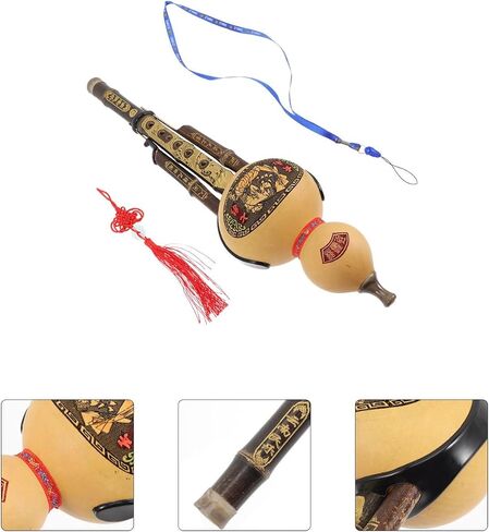 Natural Hulusi C Key Double Pipes Traditional Chinese Wind Instrument for Beginners and Students, Hand-Carved Cucurbit, Durable Alloy Reed, Pure Soothing Sound for Music Lovers in Kuwait