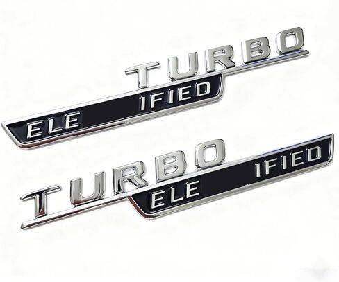 شارة شعار Turbo Electrified، لمسة نهائية من الكروم والأسود، شعار جانبي للمركبة لـ C43 GLC43 GT43، بلاستيك (طلاء الكروم المكهرب Turbo) in Kuwait