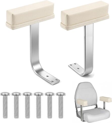 BBTO 1 Pair Boat Seat Arm Rest with Aluminum Brackets and Mounting Hardware, Boat Seat Armrest Replacement for Added Comfort and Support, Easy to Install (Gray) in Kuwait