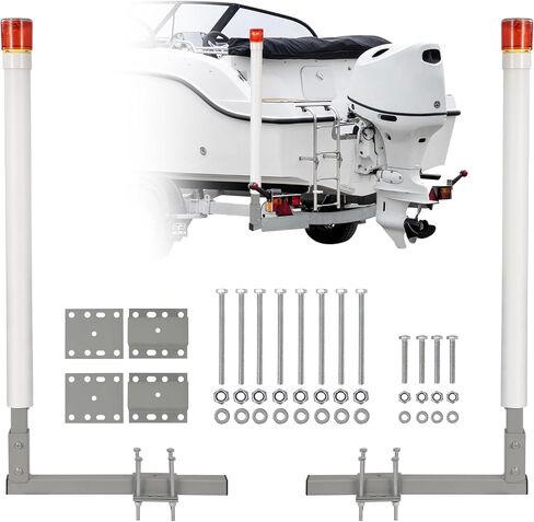 Adjustable 60" Boat Trailer Guide Poles with Lights, 2PCS Rustproof Galvanized Steel with PVC Protection, 63" Height, Flexible Installation for Easy Loading of Ski, Fishing & Sailboats in Kuwait