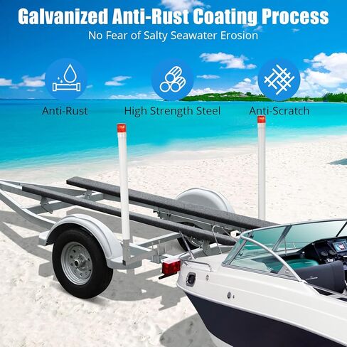 Adjustable 60" Boat Trailer Guide Poles with Lights, 2PCS Rustproof Galvanized Steel with PVC Protection, 63" Height, Flexible Installation for Easy Loading of Ski, Fishing & Sailboats in Kuwait
