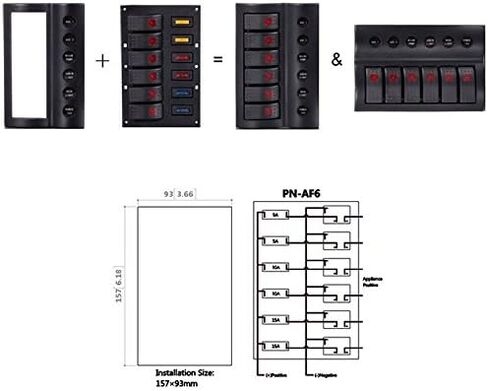 12V 6 Gang Car Boat Switch Panel Waterproof Auto Fuses With LED Indicators Rocker IP68 in Kuwait