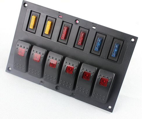 12V 6 Gang Car Boat Switch Panel Waterproof Auto Fuses With LED Indicators Rocker IP68 in Kuwait