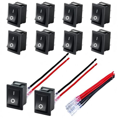 KCD1 12V 2 Pin SPST ON-Off Mini Rocker Toggle Switch, Pre-Wired with T85 Rating, AC 6A/250V 10A/125V for Car Auto Boat - 10-Pack in Kuwait