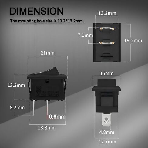 KCD1 12V 2 Pin SPST ON-Off Mini Rocker Toggle Switch, Pre-Wired with T85 Rating, AC 6A/250V 10A/125V for Car Auto Boat - 10-Pack in Kuwait
