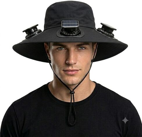 3-Fan Solar Cooling Hat, Wide Brim UV Sun Protection Fishing Hiking Cap, USB Rechargeable Fan Hat for Men Women in Kuwait