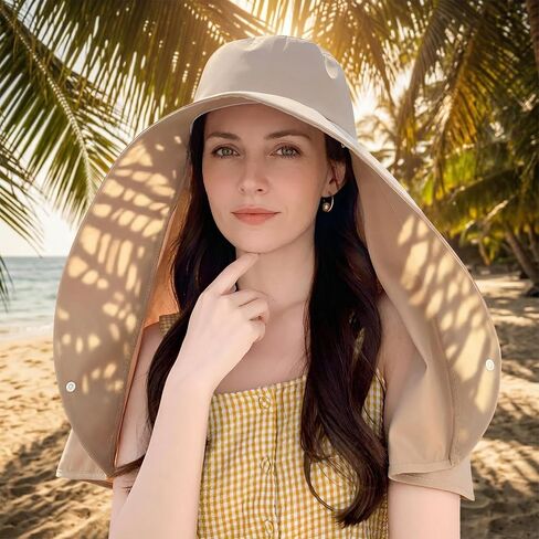 Women's Sun Hat 3-in-1 Wide Brim with UPF Protection, Neck Cover and Ponytail Hole for Outdoor Vacation in Kuwait