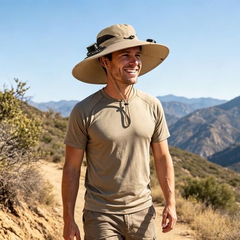 Outdoor Wide Brim Sun Hat with 2 Solar Fan Sun Bucket Hat, Bucket Hat for Hiking Fishing Gardening Beach in Kuwait