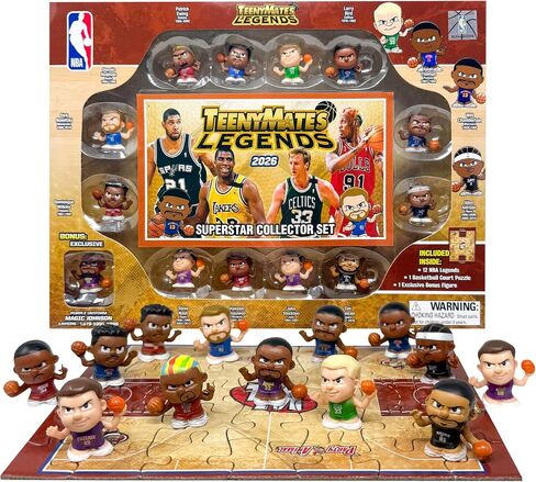 مجموعة هدايا شخصيات الحركة من Party Animal TeenyMates NBA لكرة السلة، 2026 أساطير مع لغز ملعب كرة السلة و12 شخصية TeenyMates in Kuwait