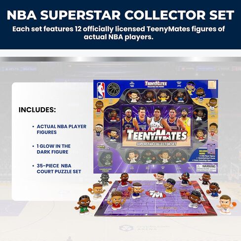 مجموعة هدايا شخصيات الحركة من Party Animal TeenyMates NBA لكرة السلة، 2026 أساطير مع لغز ملعب كرة السلة و12 شخصية TeenyMates in Kuwait