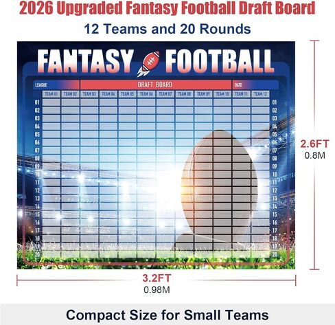 مجموعة Fantasy Football Draft Board 2026-2027 - 12 فريقًا، 20 جولة، أكثر من 600 ملصق لاعب وملصقات فارغة، مبتدئون محدثون وجدول مسودة لحفلات المسودة المباشرة in Kuwait