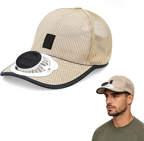 Solar Fan Hat,Mesh Baseball Cap with Built-in Cooling Fan,USB Rechargeable & Solar Powered Wide Brim Sun Hat for Men Women,Breathable Outdoor Cooling Hat for Fishing,Hiking,Camping,Gardening(Khaki) in Kuwait