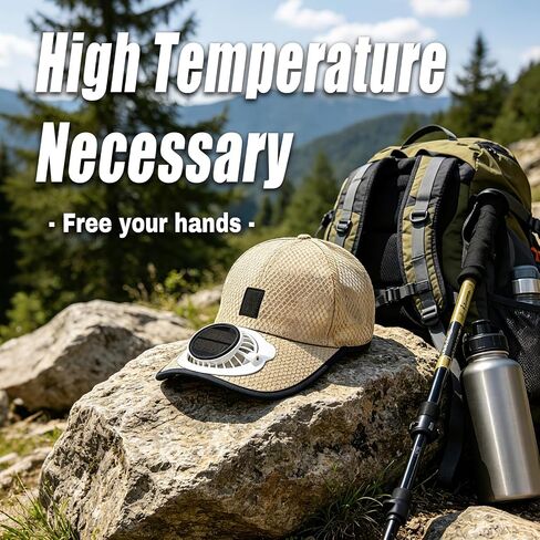 Solar Fan Hat,Mesh Baseball Cap with Built-in Cooling Fan,USB Rechargeable & Solar Powered Wide Brim Sun Hat for Men Women,Breathable Outdoor Cooling Hat for Fishing,Hiking,Camping,Gardening(Khaki) in Kuwait