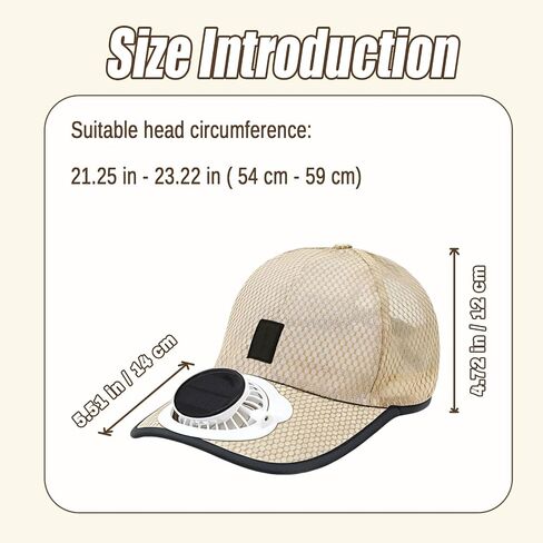Solar Fan Hat,Mesh Baseball Cap with Built-in Cooling Fan,USB Rechargeable & Solar Powered Wide Brim Sun Hat for Men Women,Breathable Outdoor Cooling Hat for Fishing,Hiking,Camping,Gardening(Khaki) in Kuwait