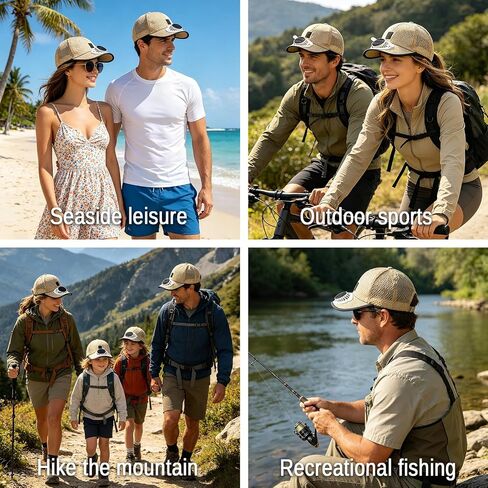 Solar Fan Hat,Mesh Baseball Cap with Built-in Cooling Fan,USB Rechargeable & Solar Powered Wide Brim Sun Hat for Men Women,Breathable Outdoor Cooling Hat for Fishing,Hiking,Camping,Gardening(Khaki) in Kuwait