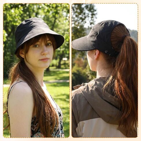 Wide Brim Sun Hat with Mask Hanger, Adjustable Sun Hat for Women, Packable Sunhat with Ponytail Hole for Hiking Fishing Camping Outdoor Activity, UV Protection, Beach and Summer Use Black in Kuwait