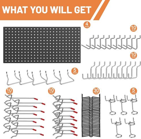 4 قطع من ألواح الألواح المعدنية من Ultrawall مع خطافات، منظم أدوات حائط Pegboard للجراج، 84 قطعة من ألواح الأوتاد مع الملحقات، 24 بوصة × 12 بوصة in Kuwait