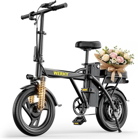 WERHY Electric Bike for Adults, 500W Motor, 20 MPH Max Speed Folding Ebike, 14" Electric Bicycles, Max 20/30 Miles Range (Pedal Assist Mode), Mini E Bikes in Kuwait
