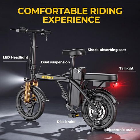 WERHY Electric Bike for Adults, 500W Motor, 20 MPH Max Speed Folding Ebike, 14" Electric Bicycles, Max 20/30 Miles Range (Pedal Assist Mode), Mini E Bikes in Kuwait