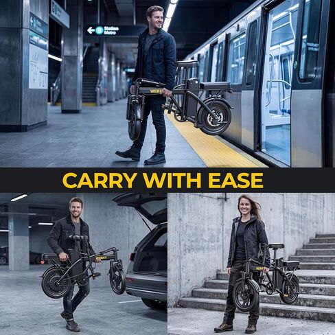 WERHY Electric Bike for Adults, 500W Motor, 20 MPH Max Speed Folding Ebike, 14" Electric Bicycles, Max 20/30 Miles Range (Pedal Assist Mode), Mini E Bikes in Kuwait