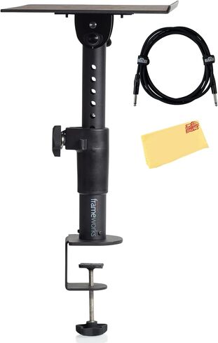 Gator Frameworks Desktop Clamp-On Studio Monitor Stand with Adjustable Height - Bundle with 10ft Instrument Cable and Austin Bazaar Polishing Cloth in Kuwait