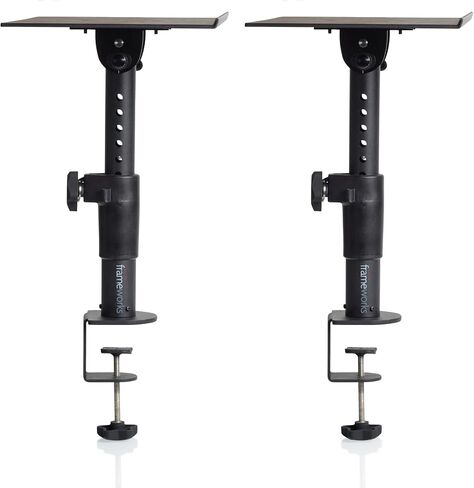Gator Frameworks Desktop Clamp-On Studio Monitor Stand with Adjustable Height - Bundle with 10ft Instrument Cable and Austin Bazaar Polishing Cloth in Kuwait