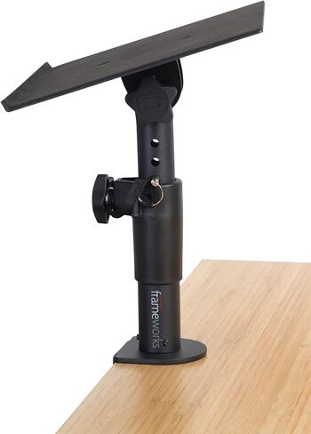 Gator Frameworks Desktop Clamp-On Studio Monitor Stand with Adjustable Height - Bundle with 10ft Instrument Cable and Austin Bazaar Polishing Cloth in Kuwait
