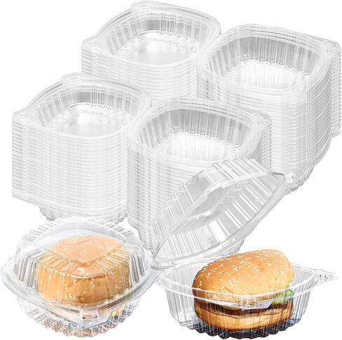 POPMISOLER 125Pcs 5‘’ Clear Hinged Plastic Containers,Clear Plastic Take out Containers,Square Hinged Food Container,Disposable Clamshell Dessert Container,Clamshell Take Out Containers for Dessert in Saudi Arabia