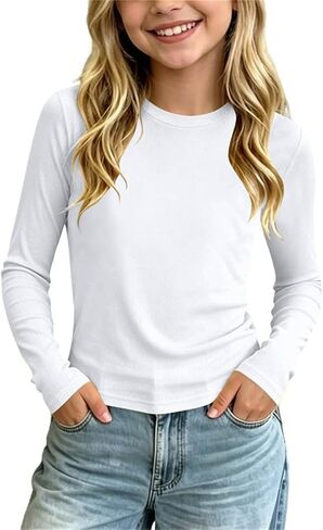 Girls Long Sleeve Basic Shirts Fall Crewneck Pullover Tops for Kids Back to School First Day of School Classroom Wear in Kuwait
