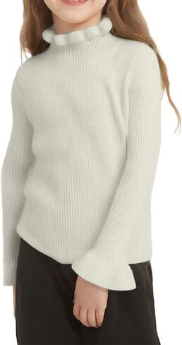 Girls Mock Neck Sweater Ribbed Knit Plain Long Sleeve Pullover Tops Cotton Basic Jumper Kids Soft Undershirt Pullovers in Kuwait