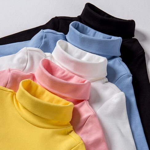 Kids Girls Cotton Turtleneck Sweater Toddler Solid Long Sleeve High Neck Tops Kids Fall Warmth Thickened Blouse Pullover in Kuwait