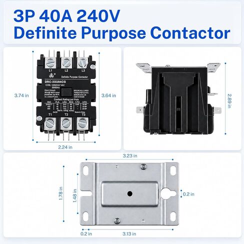 3 Pole, 240V Coil, 40 Amp Definite Purpose Contactor, for Air Conditioning Systems, Elevator Equipment, Water Pump Units, Lighting Systems, Ensure Precise Control and Safe Operation in Saudi Arabia