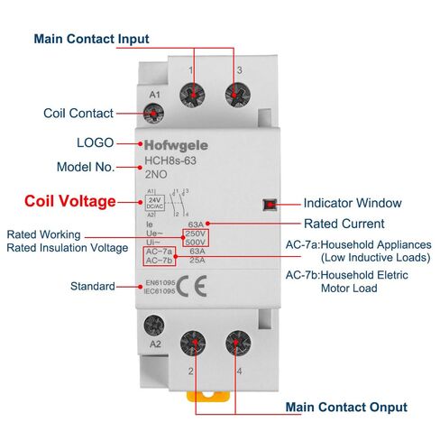 HCH8s-63 DC Contactor 24V Coil 63A 2NO 2 Pole Universal Circuit Control Automatic Modular Contactor Household Circuit Control Din Rail Mount 2Pole 24V DC Coil contactor in Kuwait