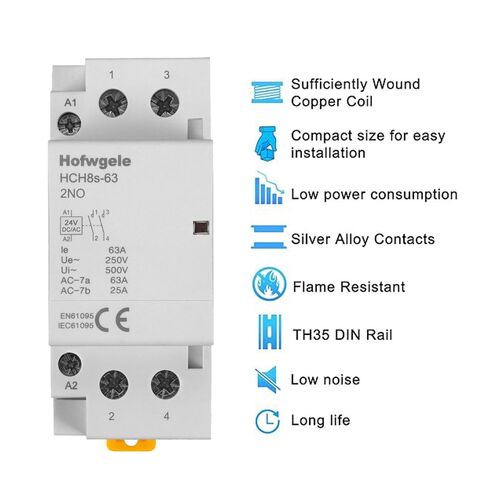HCH8s-63 DC Contactor 24V Coil 63A 2NO 2 Pole Universal Circuit Control Automatic Modular Contactor Household Circuit Control Din Rail Mount 2Pole 24V DC Coil contactor in Kuwait