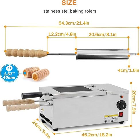 Commercial Chimney Cake Oven, Chimney Cake Making Machine Oven Machine, 1500W Electric Chimney Bread Roll Maker with 2 Roller, Temp Adjustable in Kuwait