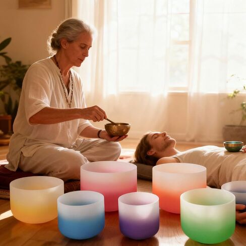 RYAN DVAN 432hz 6-12 Inch Set of 7 Pcs Gradient Design Quartz Crystal Singing Bowl Chakra Set Sound Therapy for Yoga, Reiki, Chakra Healing Energy Tuning & Mindfulness Kit in Kuwait