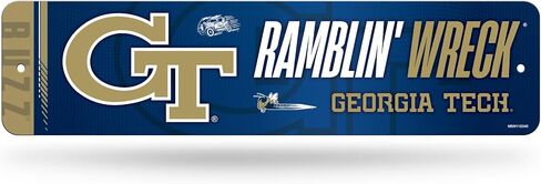 سترات Rico Industries NCAA Georgia Tech الصفراء - GT "Ramblin' Wreck" لافتة شارع معدنية مقاس 4 × 15 بوصة ديكور منزلي - غرفة النوم - المكتب - كهف الرجل in Kuwait
