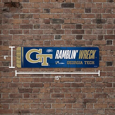سترات Rico Industries NCAA Georgia Tech الصفراء - GT "Ramblin' Wreck" لافتة شارع معدنية مقاس 4 × 15 بوصة ديكور منزلي - غرفة النوم - المكتب - كهف الرجل in Kuwait