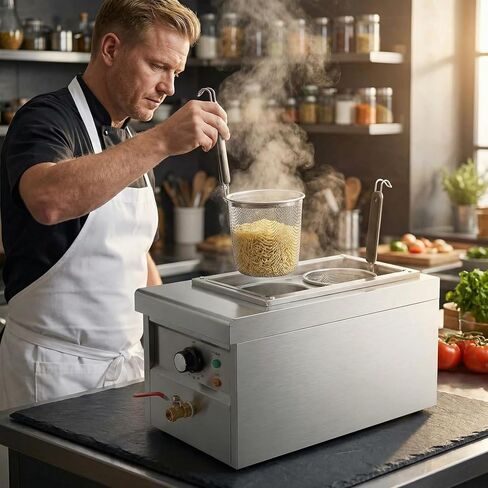 Electric Pasta Cooker,Commercial Pasta Cooker,With 2 Strainers,Adjustable Temperature Noodle Machine,For Spaghetti, Ramen in Kuwait