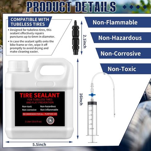 Threlaco 1 Liter Tubeless Tire Sealant Tubeless Sealant with Injector Long-Lasting for MTB Mountain, Road, Gravel, Cyclocross, Commuter Bikes, Bike No Tubes Tires. No Tire Removal in Kuwait