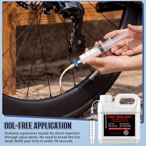 Threlaco 1 Liter Tubeless Tire Sealant Tubeless Sealant with Injector Long-Lasting for MTB Mountain, Road, Gravel, Cyclocross, Commuter Bikes, Bike No Tubes Tires. No Tire Removal in Kuwait