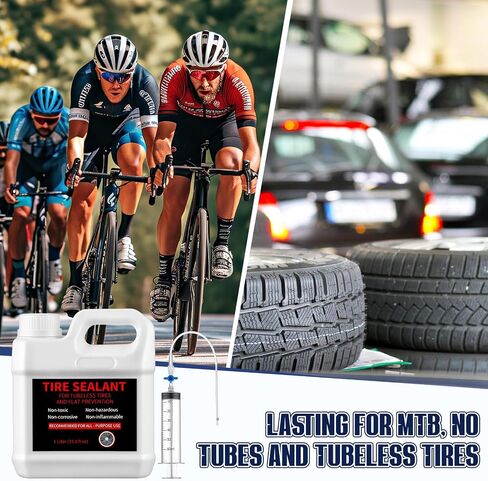 Threlaco 1 Liter Tubeless Tire Sealant Tubeless Sealant with Injector Long-Lasting for MTB Mountain, Road, Gravel, Cyclocross, Commuter Bikes, Bike No Tubes Tires. No Tire Removal in Kuwait