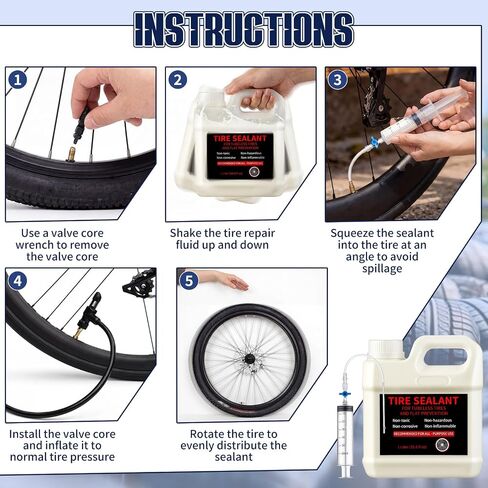Threlaco 1 Liter Tubeless Tire Sealant Tubeless Sealant with Injector Long-Lasting for MTB Mountain, Road, Gravel, Cyclocross, Commuter Bikes, Bike No Tubes Tires. No Tire Removal in Kuwait