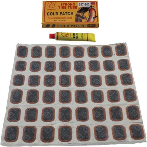 PRO+ Bike Tire Inner Tube Puncture Repair Kit with 48 Large Rubber Patches & 20ml Vulcanizing Rubber Cement – Strong Cold Patch Set for Bicycle, Scooter & Motorcycle Tubes – Quick & Durable Fix in Kuwait