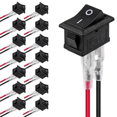 15 حزمة مفتاح تشغيل إيقاف الروك، 2 دبوس SPST مفتاح الطاقة 10A/125V / 6A/250V، مفتاح صغير 12 فولت مدرج في قائمة UL مع أسلاك للسيارات والسيارات وأجهزة الاستريو والقوارب وRVs in Kuwait