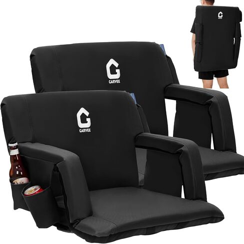 Stadium Seats with Back Support and Padded Cushion - Extra Wide 24.5" Bleacher Chair with Anti-Slip Mat - Reclining Stadium Football Seats - 6 Adjustable Angle, Large Pockets, Cup Holders - Black in Kuwait