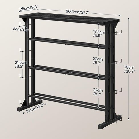 HOOBRO Dumbbell Rack - 4 Tiers Weight Rack for Home Gym, Heavy Duty Weight Storage Racks for Dumbells, Kettlebells, Barbells, Space-Saving Dumbbell Storage Stand Holder with Side Hooks, Black BK87CJ01N1 in Kuwait
