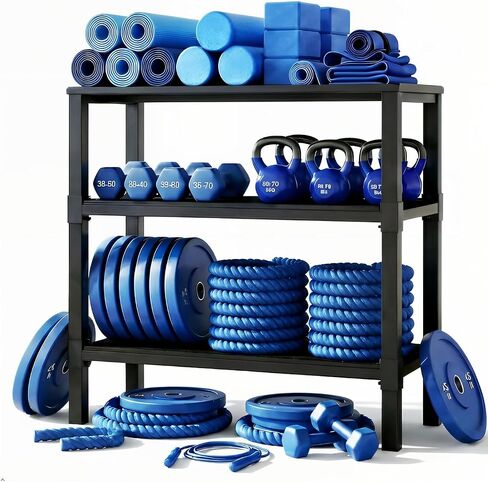 Dumbbell & Kettlebell Rack, 2-Tier & 3-Tier Heavy Duty Weight Storage Stand, 500LB/1800LB Load Capacity Thick Steel Fitness Equipment Organizer, Freestanding Workout Gear Holder for Home Gym Garage Commercial Use, 2-Tier Black & Red / 3-Tier Black in Kuwait