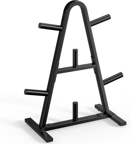 Olympic Weight Rack for Home Gym, 400 LB Weight Plate Tree for 2 Inch Plates, A-Frame Weight Plate Holder with Barbell Storage, Compact Bumper Plate Rack and Weight Tree Rack for Garage Gym in Kuwait